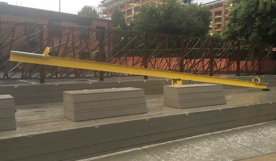 An artistic seesaw at a light rail station in Charlotte, North Carolina