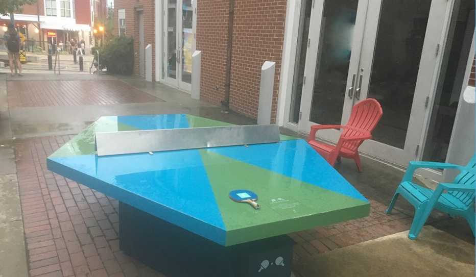 An outdoor hexpong table in Charlotte, North Carolina