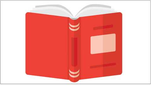 Illustration of an open book with a red cover