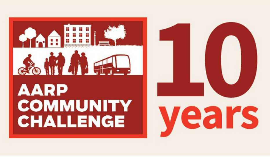 Illustration with text that reads AARP Community Challenge 10 Years