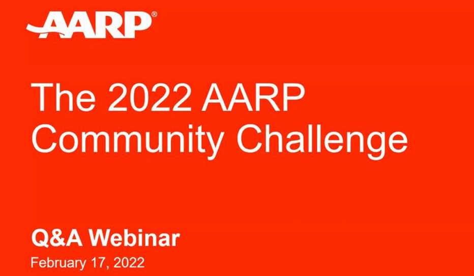 Title slide for the 2020 AARP Community Challenge Q&A Webinar