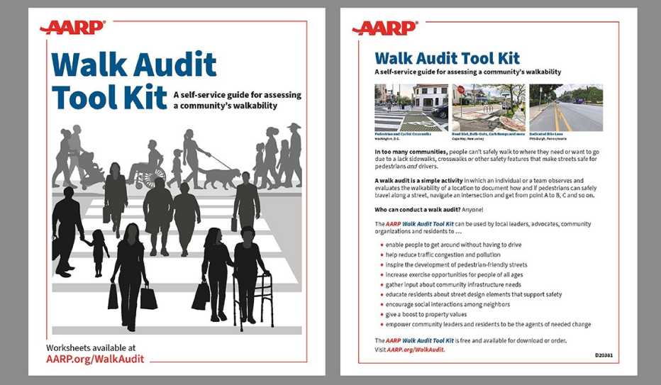The front and back covers of the AARP Walk Audit Tool Kit The front and back covers of the AARP Walk Audit Tool Kit