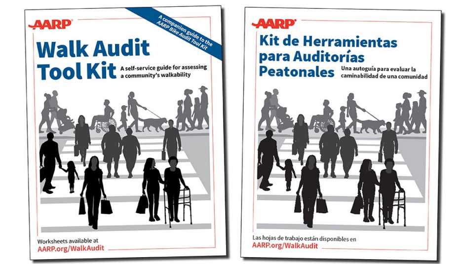AARP Walk Audit Tool Kit covers in English and Spanish
