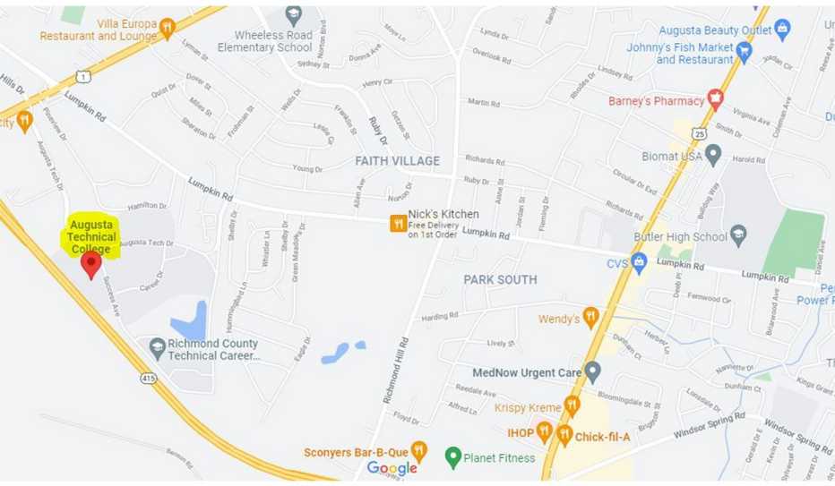 The Augusta Technical College neighborhood as shown on Google Maps