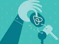 Illustration of a hand holding a key chain with the Airbnb logo Illustration of a hand holding a key chain with the Airbnb logo