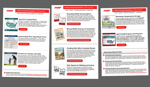 Three issues of the AARP Livable Communities e-Newsletter