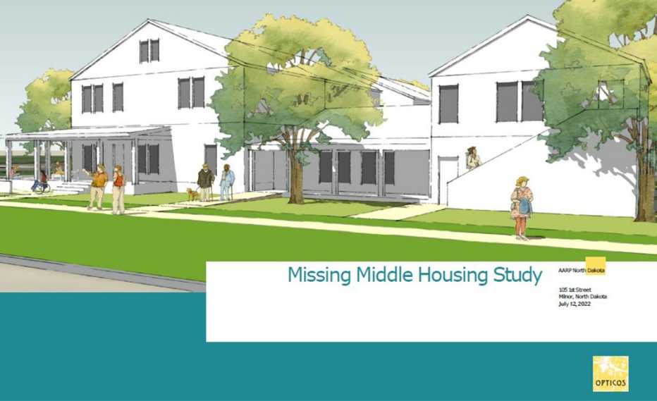 Cover of a Missing Middle Housing study for Milnor North Dakota as produced by Opticos Design with support from AARP North Dakota