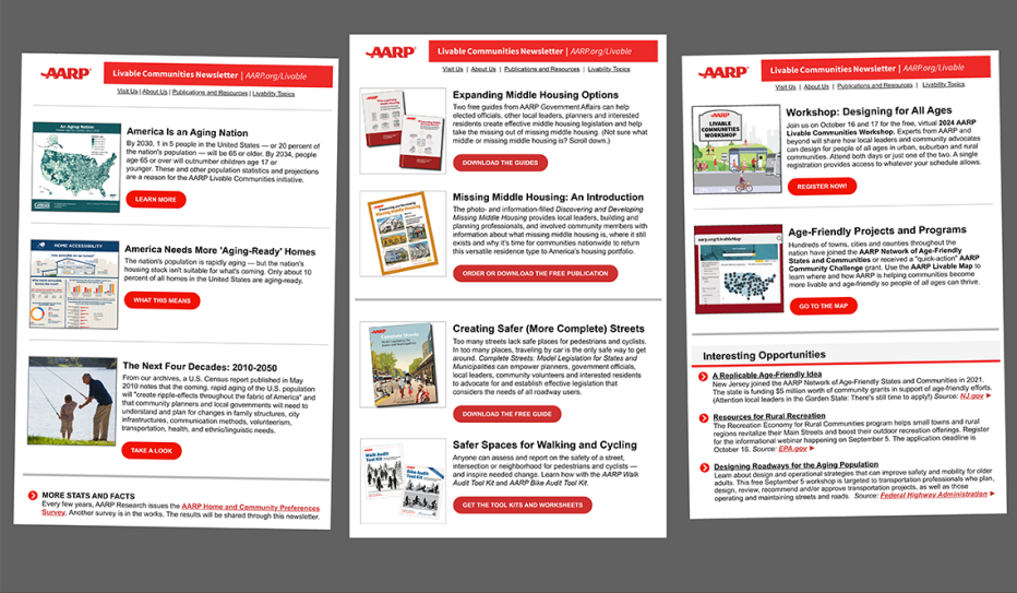 Three issues of the AARP Livable Communities e-Newsletter Three issues of the AARP Livable Communities e-Newsletter