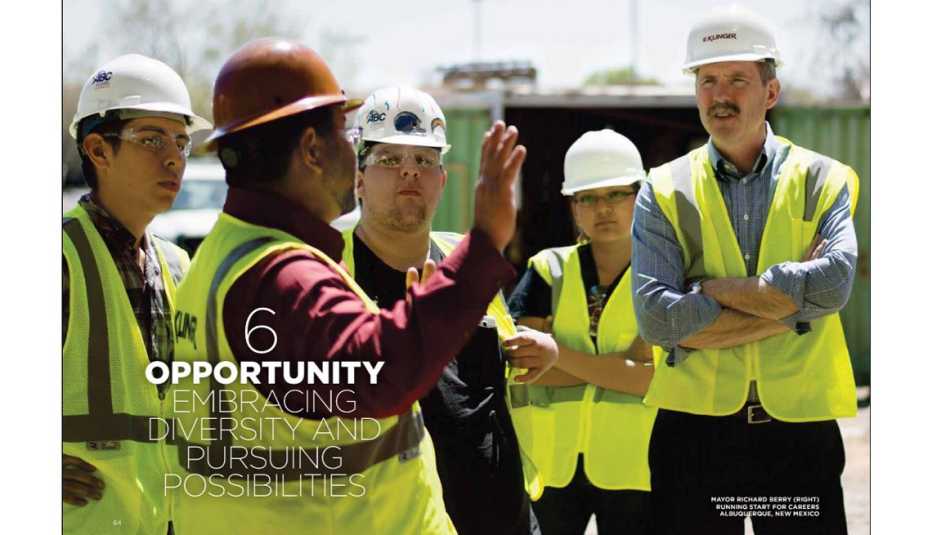 A Group Of Construction Workers In Vests And Hardhats, Livable Communities, Where We Live, Opportunities And Job Growth