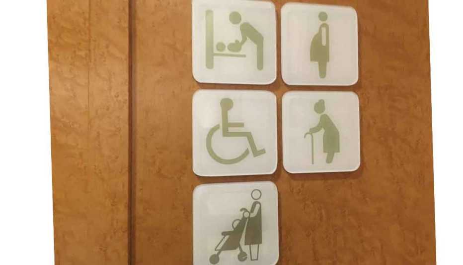 Visual signage on the door of a public rest room in Tokyo. 