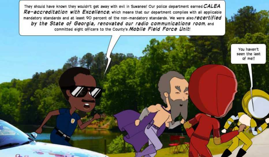 A scene from the comic book-style annual report by the City of Suwanee, Georgia