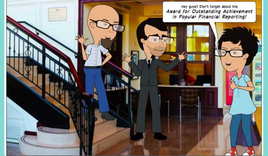 A scene from the comic book-style annual report by the City of Suwanee, Georgia