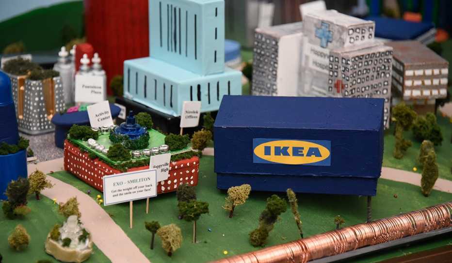 A replica of an IKEA store appears in the Illinois team's Future City Competition display.