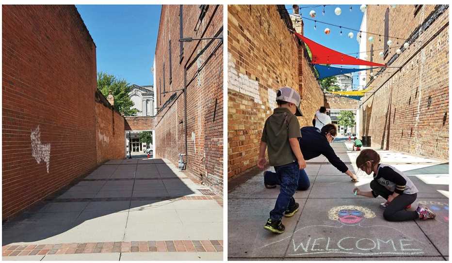Before and After Images of Revitalized Alleyway in Camden South Carolina