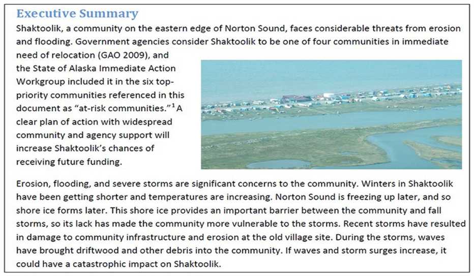 An image and overview summary from the Executive Summary page of the Shaktoolick Strategic Management Plan, published in 2016. (Follow the first link below to access the report.)