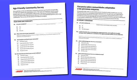 First page of the Age-Friendly Community Survey in English and Spanish
