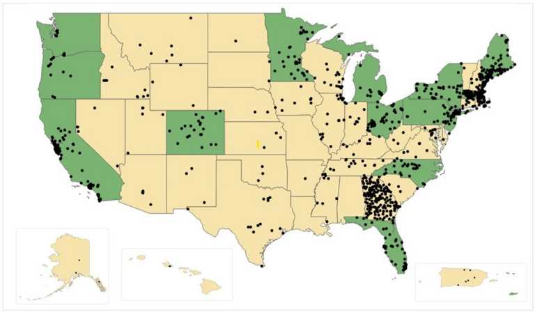 Map showing the members of the AARP Network of Age-Friendly States and Communities as of May 2026