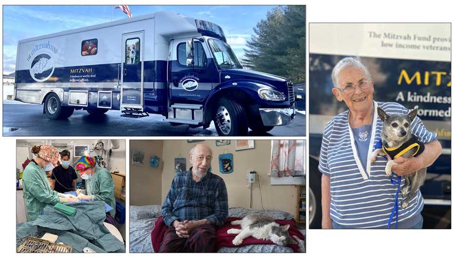 Collage showing The Mitzvah Fund mobile surgical clinic and some of its clients