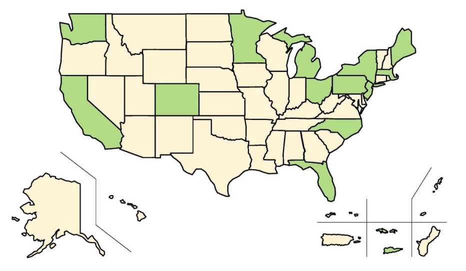 Map indicating the 14 state and territories that are members of the AARP Network of Age-Friendly States and Communities as of September 2025 Map indicating the 14 state and territories that are members of the AARP Network of Age-Friendly States and Communities as of September 2025