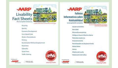 The award-winning, 11-part AARP Livability Fact Sheets series is available in English and Spanish. (Follow the links below to download individual fact sheets or the entire collection.) AARP Livability Fact Sheets
