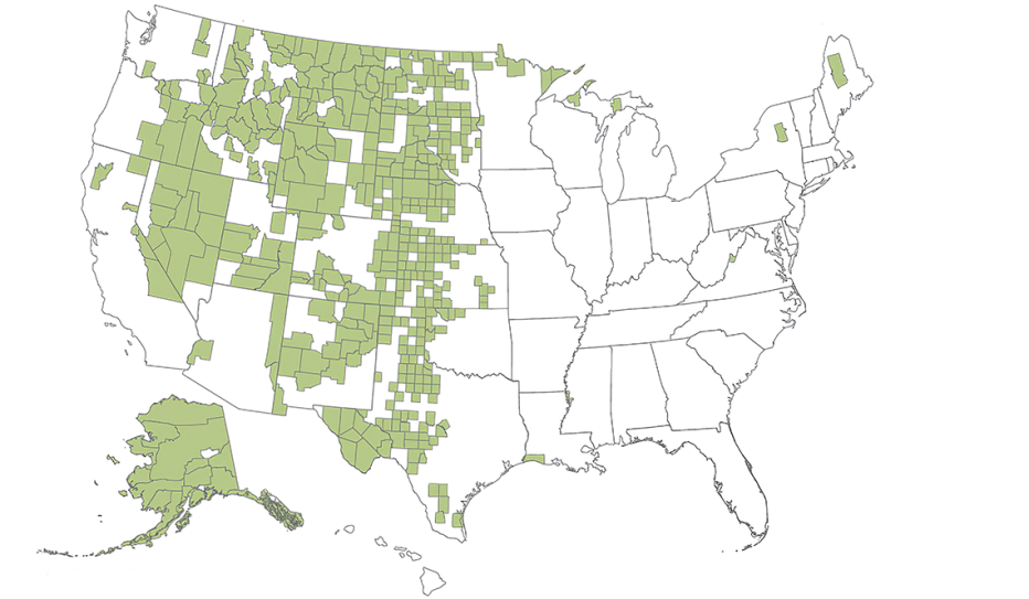 Map of Frontier Counties in America