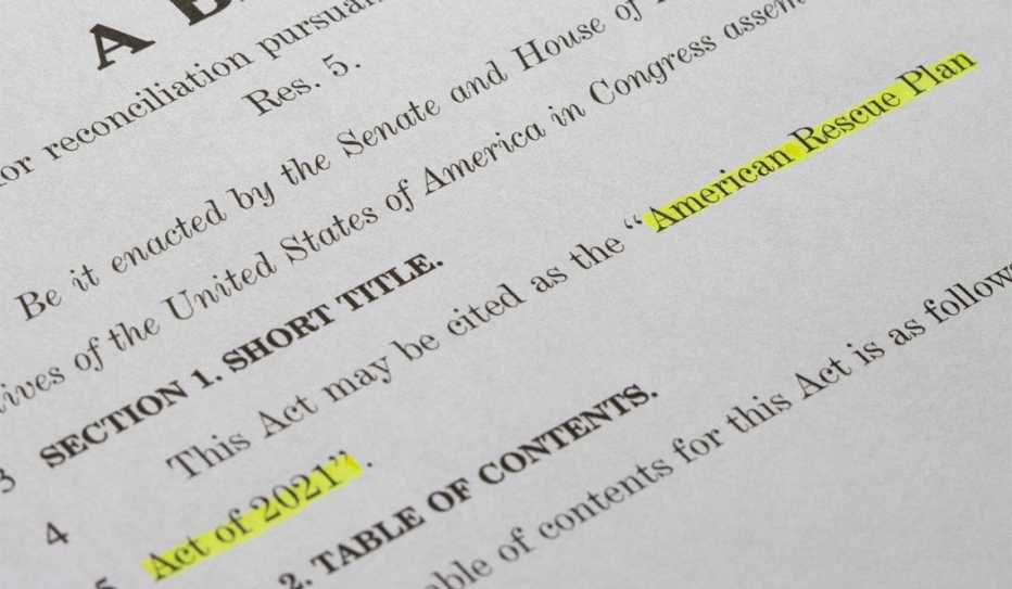 An image of the Congressional bill text of the American Rescue Plan Act of 2021