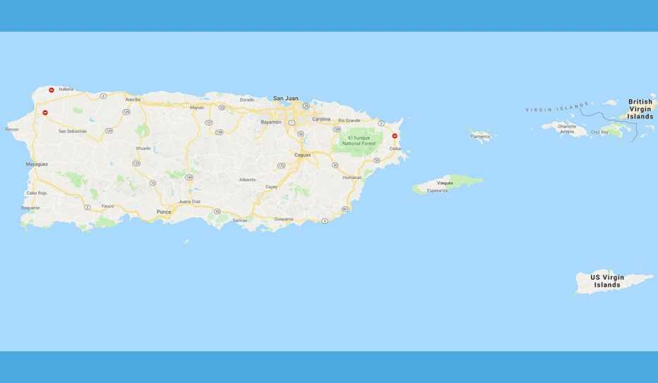 A map showing Puerto Rico and the U.S. Virgin Islands. A map showing Puerto Rico and the U.S. Virgin Islands.