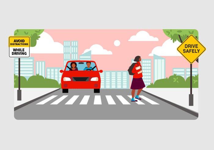 Image of a female waling across a crosswalk