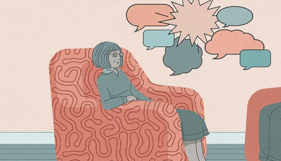 Illustration of a woman in talk therapy.