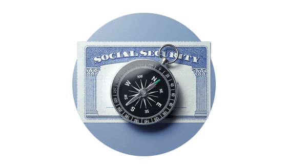 Social Security card with a compass sitting on top of it