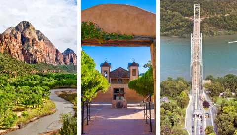 left the virgin river in zion national park utah middle el santuario de chimayo in new mexico right the bear mountain bridge in new york