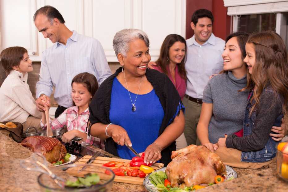 Multi-generation family in the kitchen