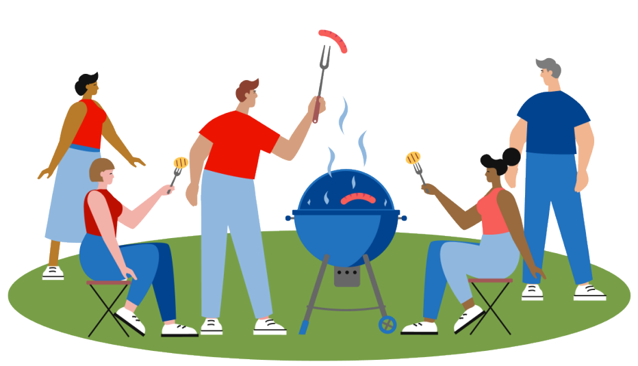 limited time labor day sale banner with people and grill at a community bbq​