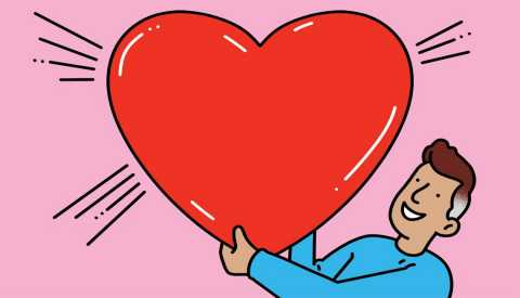 illustration of man holding giant red heart
