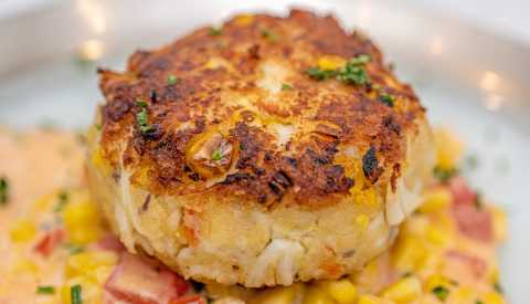 crab cake with yellow corn