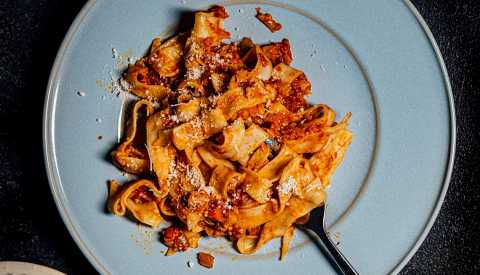 cauliflower bolognese on plate