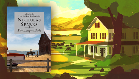 the longest ride cover on an illustration of a farmhouse, barn and animals in a bucolic setting