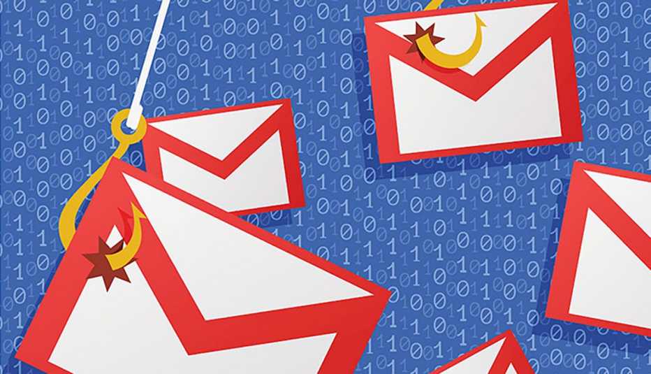 emails illustration caught with a fishing hook