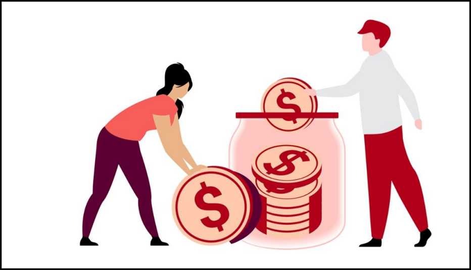 cash hacks challenge set financial goals illustration of two people stacking coins