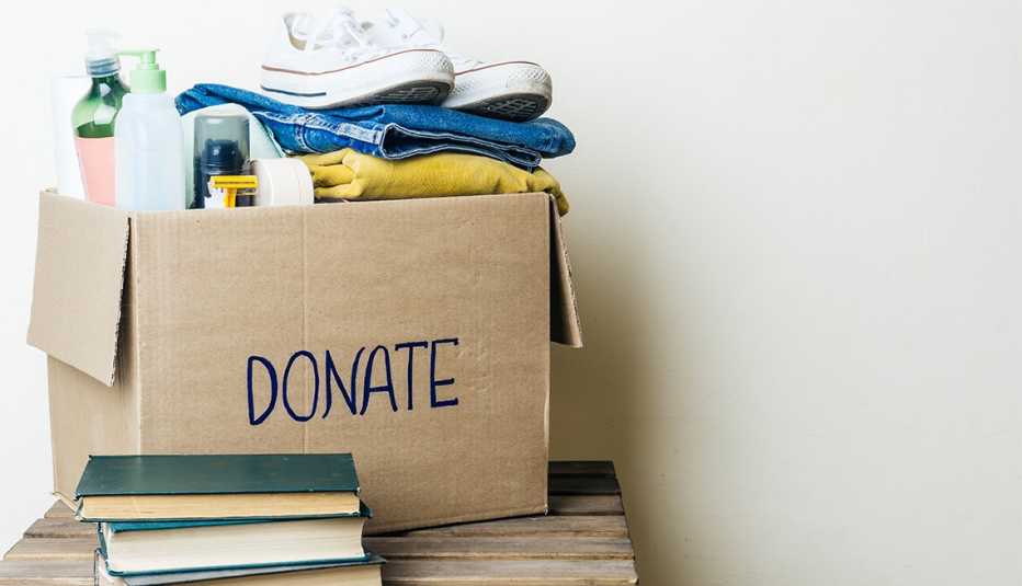 clothing donation box on a small table