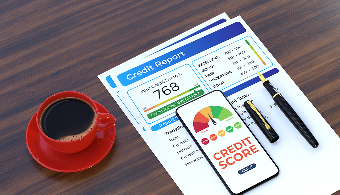Credit report paper work with a cup of coffee