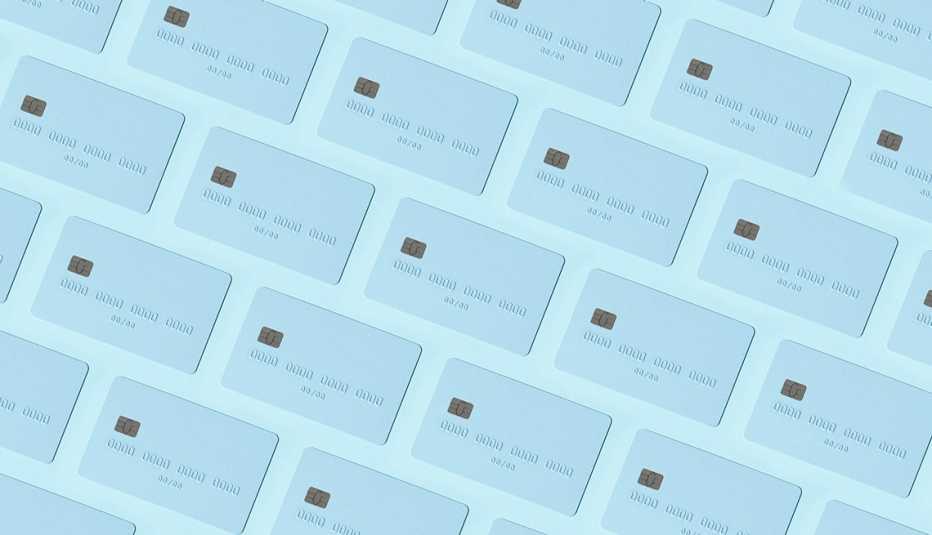 pattern of blue credit cards laid out in diagonal rowsa 
