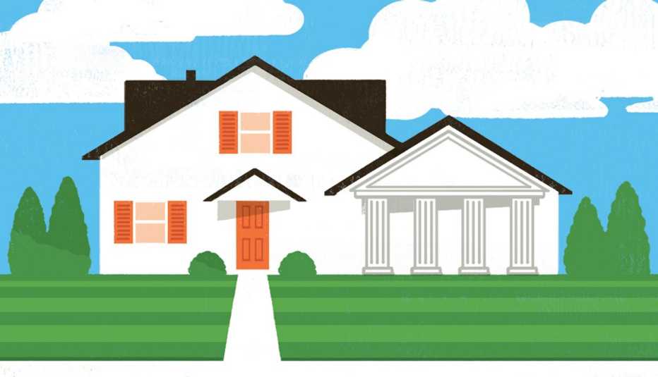graphic of a house that is merged with a bank 