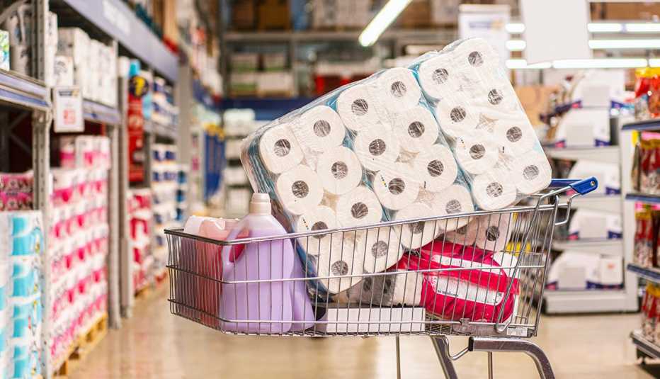 a shopping card filled with products