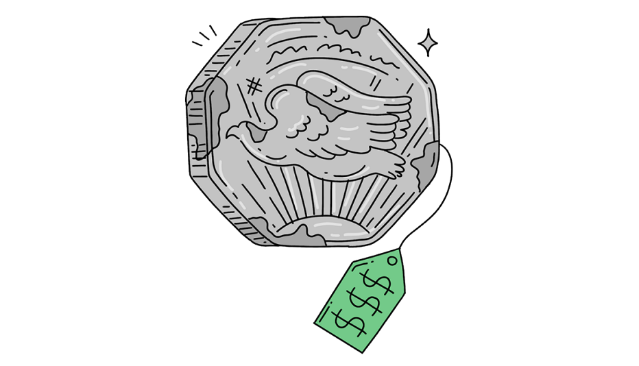 old coin with a price tag attached