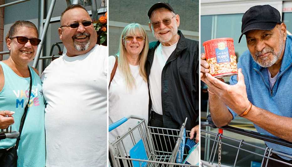 Our price comparison supermarket shoppers from left to right: Manuela, 57, and Mario Anastacio, 56; Robert Evans and Sherri Evans, 74 and 68; and Victor Sukhai, 75 Our price comparison supermarket shoppers from left to right: Manuela, 57, and Mario Anastacio, 56; Robert Evans and Sherri Evans, 74 and 68; and Victor Sukhai, 75