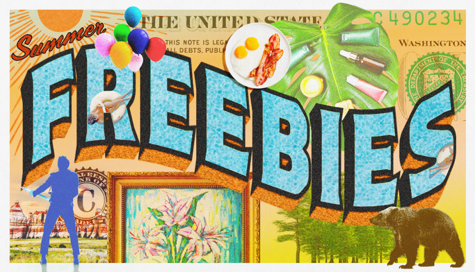 an illustrated card featuring the word freebies