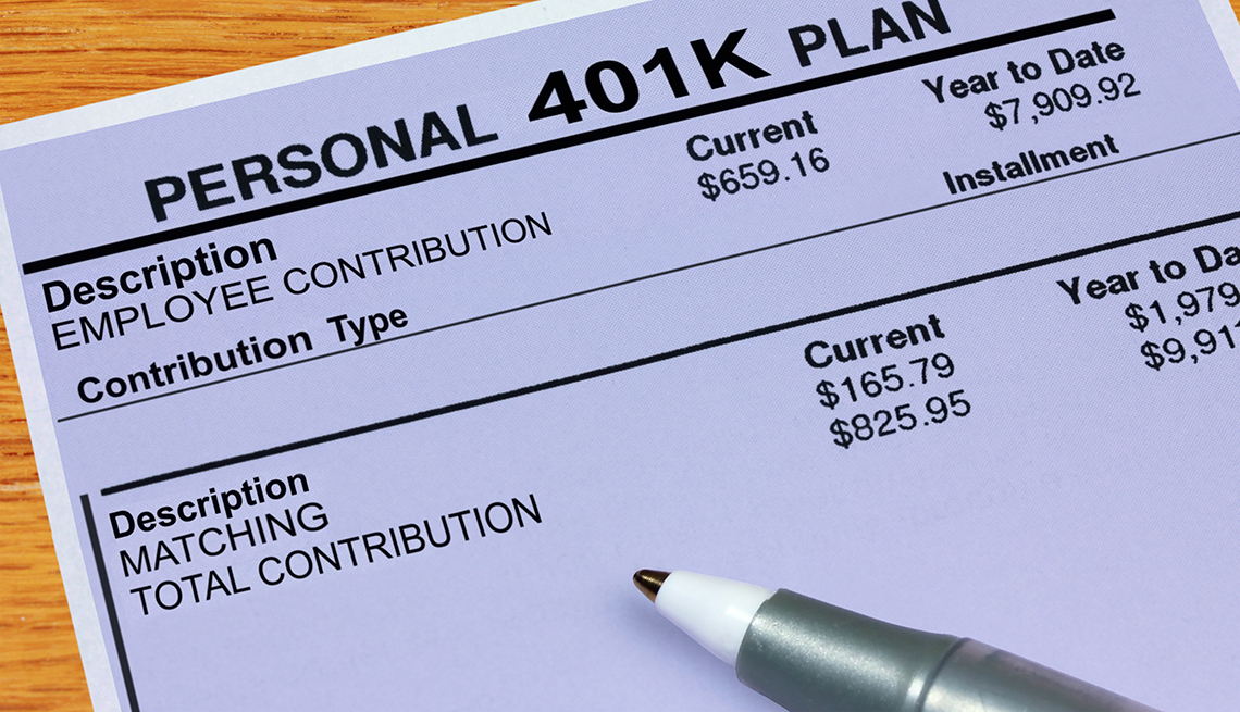 A statement showing 401K plan matching and total contribution balances