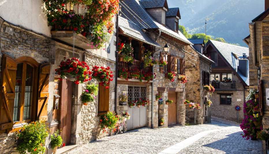 street in vilac decorated with flowers in the summer