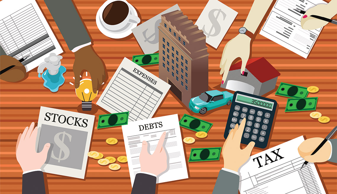 a busy illustration of many hands working on saving for future finances in numerous ways